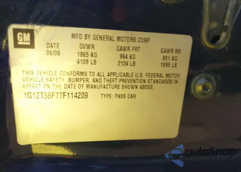 2007 Chevrolet Malibu Lt из США, поврежденный, VIN 1G1ZT58F77F114209